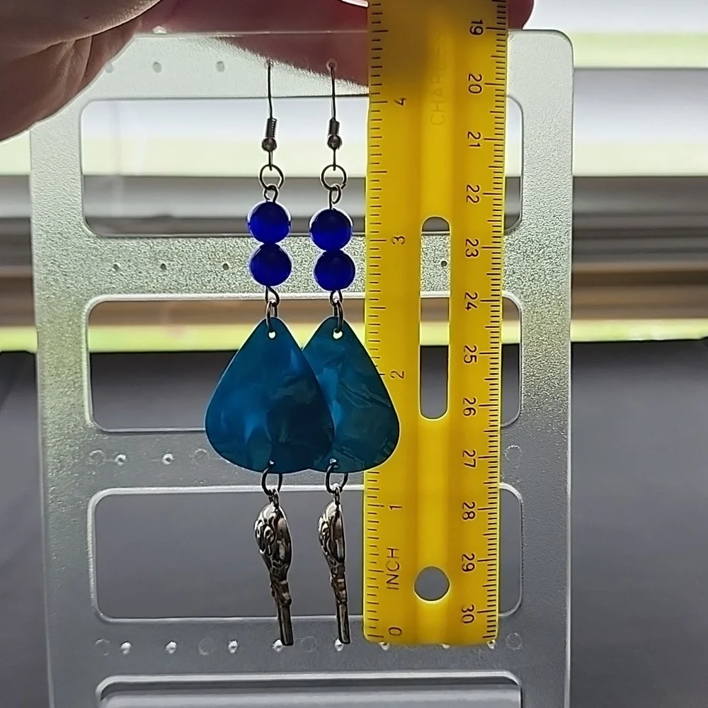 Handmade Blue Dangle Earrings with lolipop  Charms - Picture 4 of 5